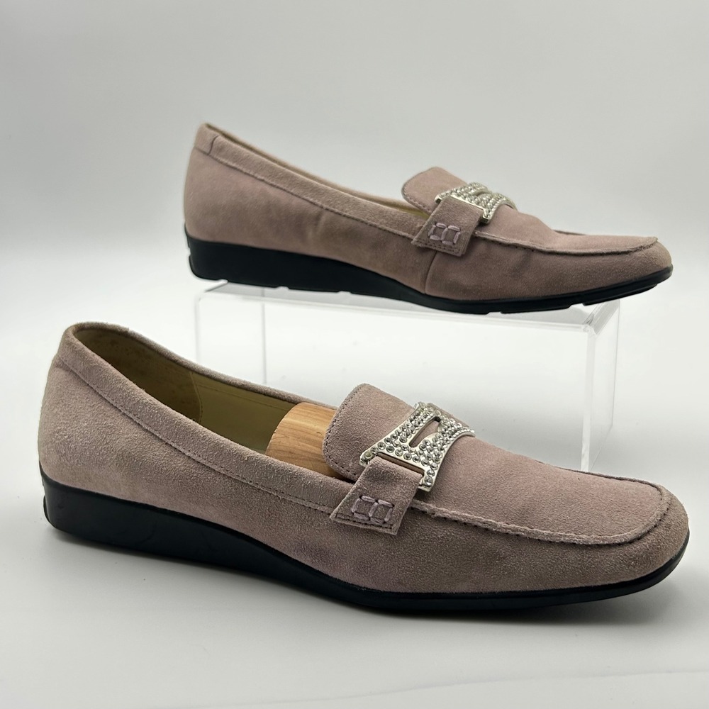 Daisy Fuentes Jenna Loafers Women 8 Lavender Suede Rhinestone Buckle Career Chic
